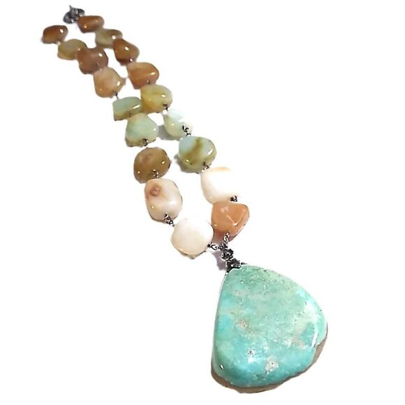 Artisan Tumbled Amazonite Square Beads on Wire Choker Necklace - Picture 3 of 16